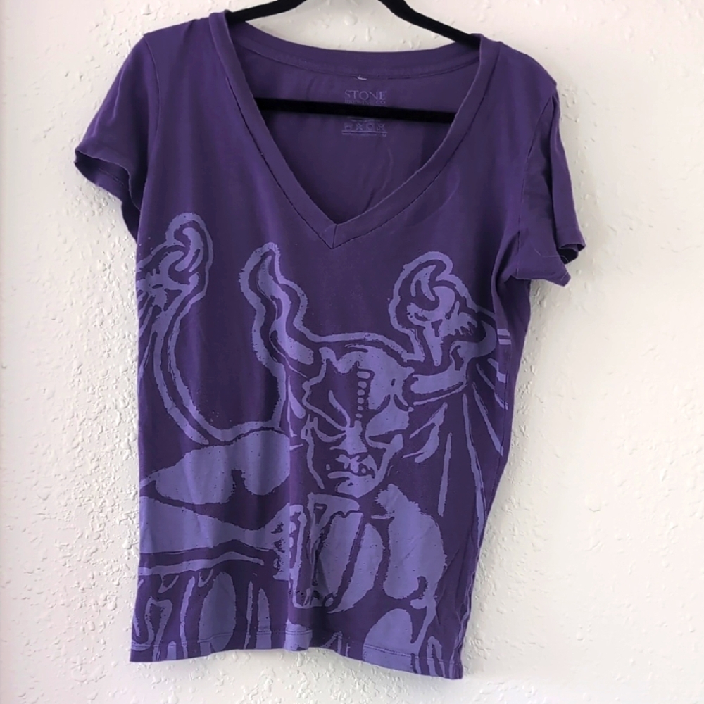 Stone Brewing Co - Purple Graphic Women's V-Neck, Front And Back Graphics, Large